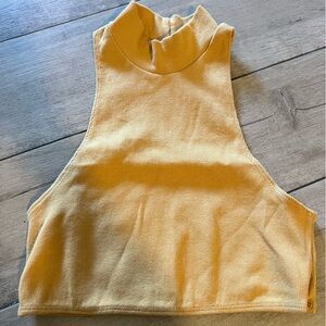 iNAMORATA Yellow Ribbed Mock Neck Crop Tank